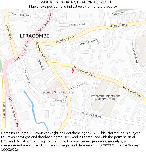 16, MARLBOROUGH ROAD, ILFRACOMBE, EX34 8JL: Location map and indicative extent of plot