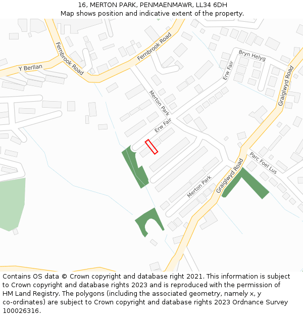 16, MERTON PARK, PENMAENMAWR, LL34 6DH: Location map and indicative extent of plot