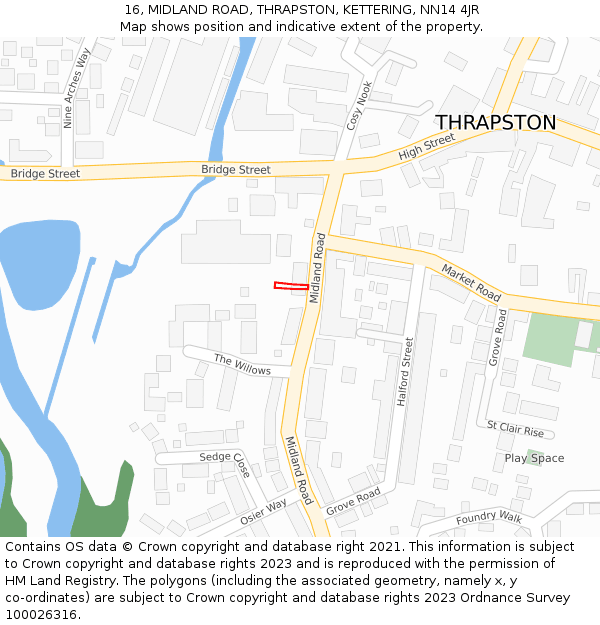 16, MIDLAND ROAD, THRAPSTON, KETTERING, NN14 4JR: Location map and indicative extent of plot