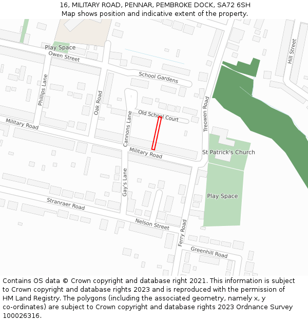 16, MILITARY ROAD, PENNAR, PEMBROKE DOCK, SA72 6SH: Location map and indicative extent of plot