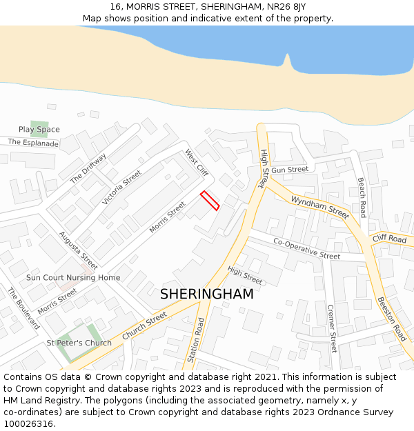 16, MORRIS STREET, SHERINGHAM, NR26 8JY: Location map and indicative extent of plot