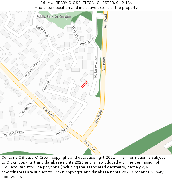 16, MULBERRY CLOSE, ELTON, CHESTER, CH2 4RN: Location map and indicative extent of plot