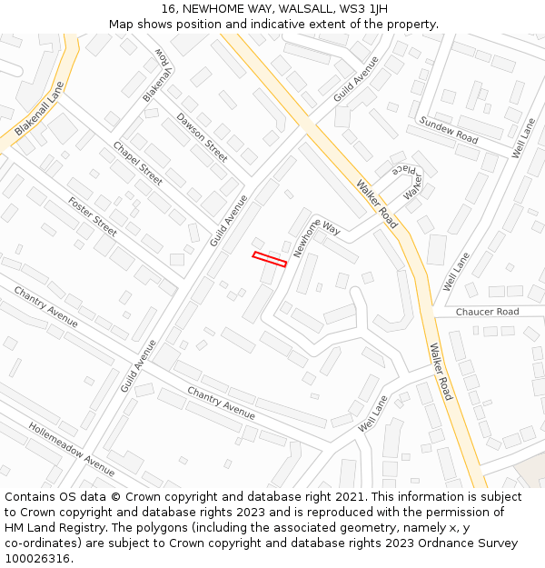 16, NEWHOME WAY, WALSALL, WS3 1JH: Location map and indicative extent of plot