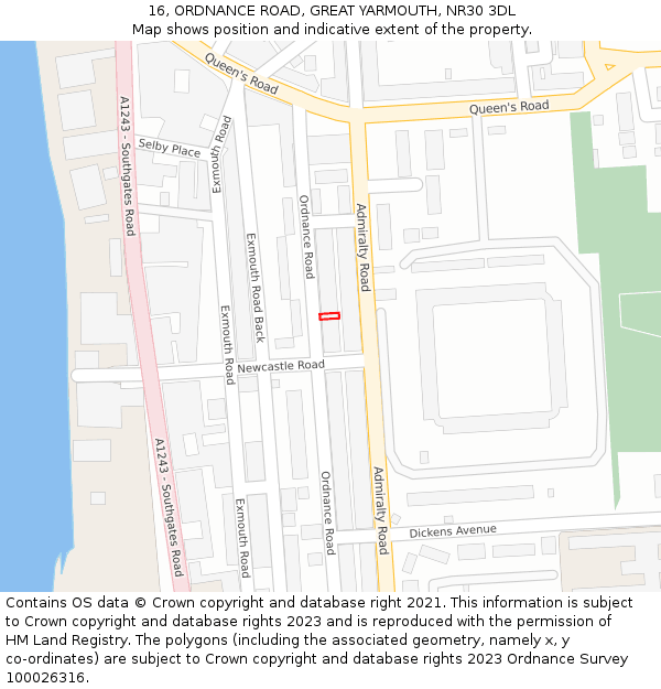 16, ORDNANCE ROAD, GREAT YARMOUTH, NR30 3DL: Location map and indicative extent of plot