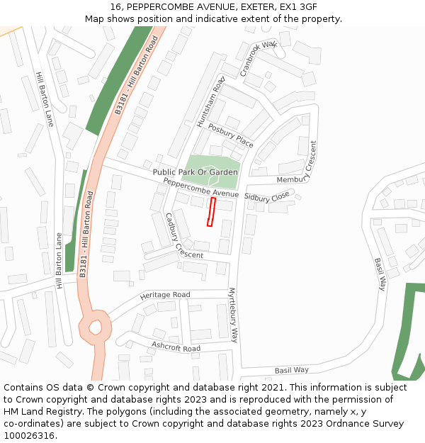 16, PEPPERCOMBE AVENUE, EXETER, EX1 3GF: Location map and indicative extent of plot