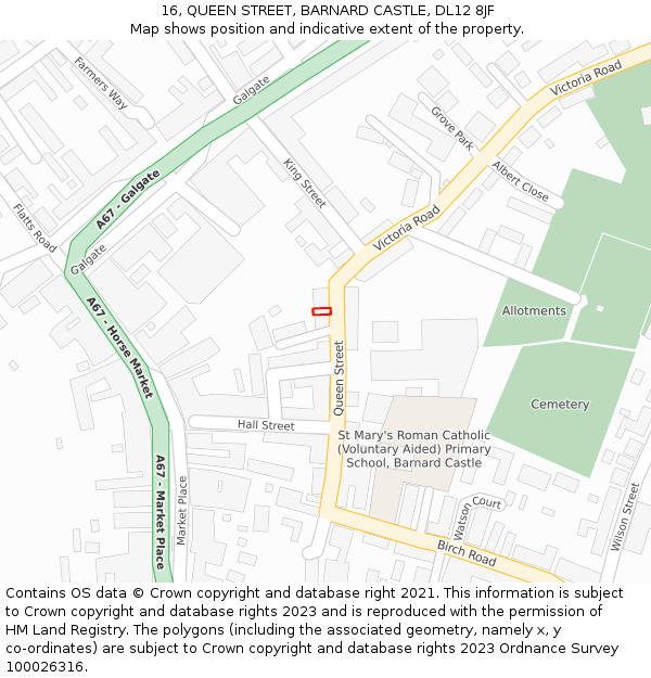 16, QUEEN STREET, BARNARD CASTLE, DL12 8JF: Location map and indicative extent of plot