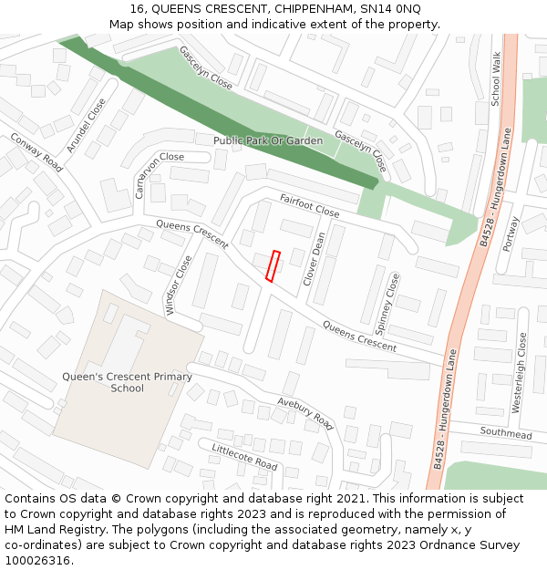 16, QUEENS CRESCENT, CHIPPENHAM, SN14 0NQ: Location map and indicative extent of plot