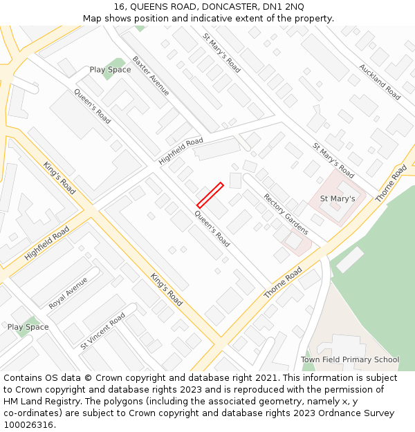16, QUEENS ROAD, DONCASTER, DN1 2NQ: Location map and indicative extent of plot