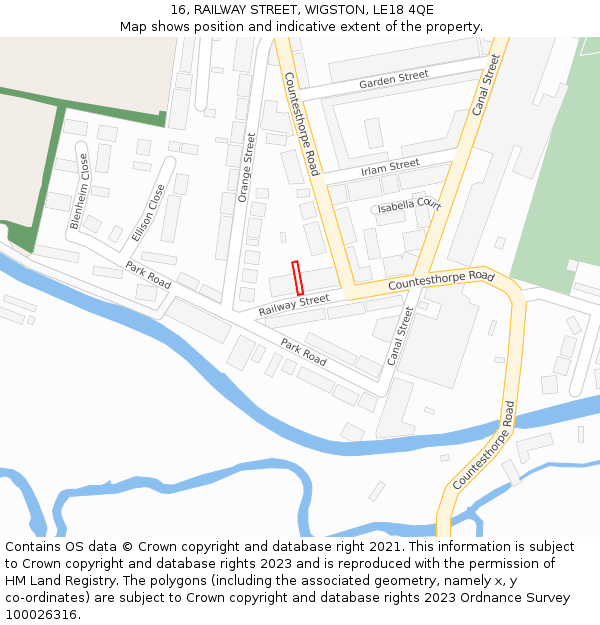 16, RAILWAY STREET, WIGSTON, LE18 4QE: Location map and indicative extent of plot