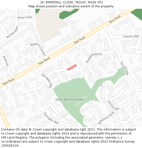 16, RAMSDELL CLOSE, TADLEY, RG26 3TU: Location map and indicative extent of plot