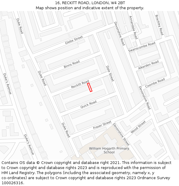 16, RECKITT ROAD, LONDON, W4 2BT: Location map and indicative extent of plot