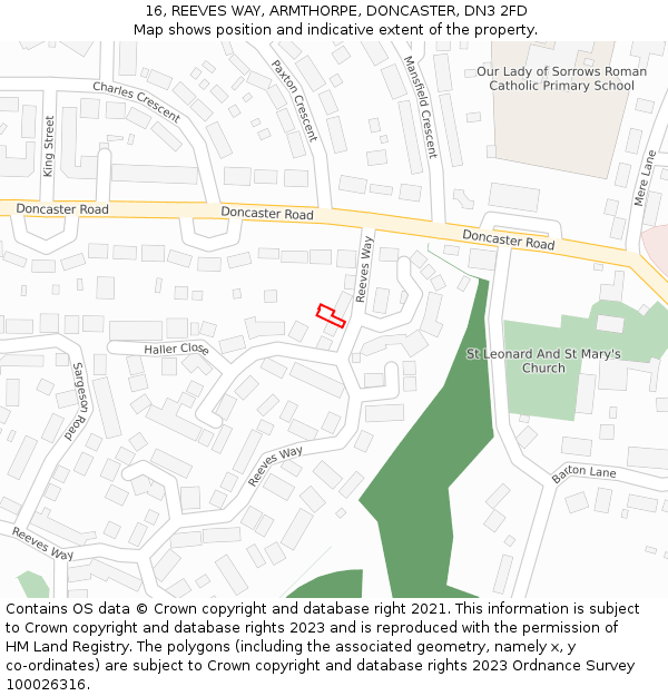 16, REEVES WAY, ARMTHORPE, DONCASTER, DN3 2FD: Location map and indicative extent of plot
