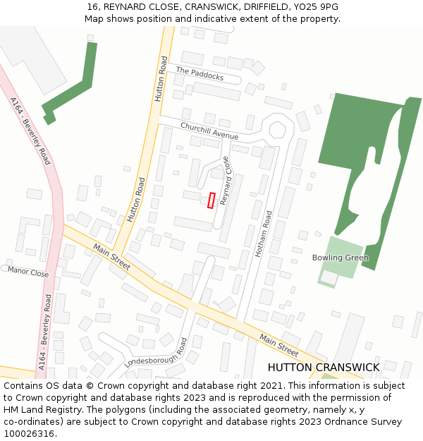 16, REYNARD CLOSE, CRANSWICK, DRIFFIELD, YO25 9PG: Location map and indicative extent of plot