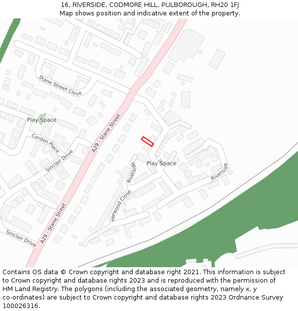 16, RIVERSIDE, CODMORE HILL, PULBOROUGH, RH20 1FJ: Location map and indicative extent of plot