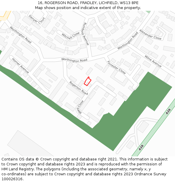 16, ROGERSON ROAD, FRADLEY, LICHFIELD, WS13 8PE: Location map and indicative extent of plot