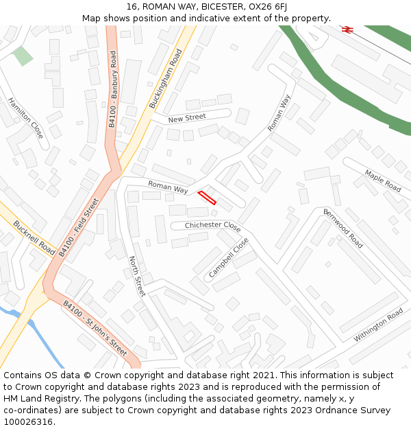 16, ROMAN WAY, BICESTER, OX26 6FJ: Location map and indicative extent of plot