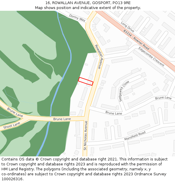 16, ROWALLAN AVENUE, GOSPORT, PO13 9RE: Location map and indicative extent of plot