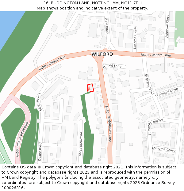 16, RUDDINGTON LANE, NOTTINGHAM, NG11 7BH: Location map and indicative extent of plot