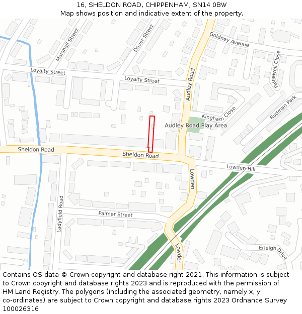 16, SHELDON ROAD, CHIPPENHAM, SN14 0BW: Location map and indicative extent of plot