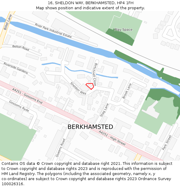 16, SHELDON WAY, BERKHAMSTED, HP4 1FH: Location map and indicative extent of plot