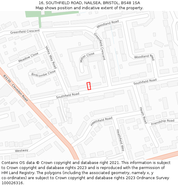 16, SOUTHFIELD ROAD, NAILSEA, BRISTOL, BS48 1SA: Location map and indicative extent of plot