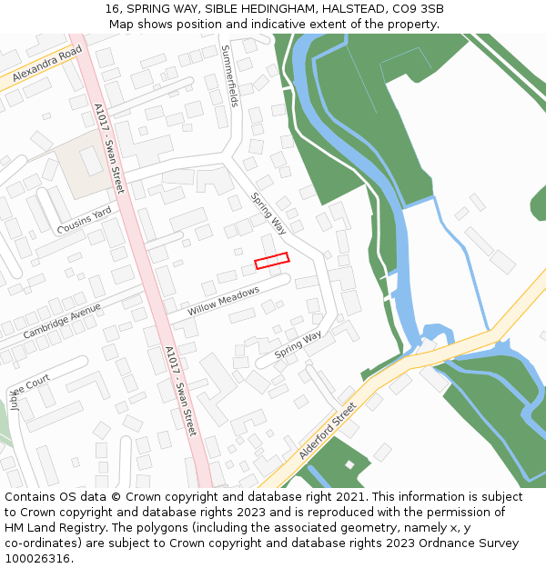 16, SPRING WAY, SIBLE HEDINGHAM, HALSTEAD, CO9 3SB: Location map and indicative extent of plot