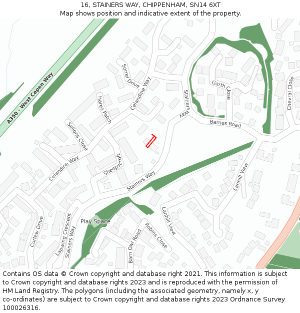 16, STAINERS WAY, CHIPPENHAM, SN14 6XT: Location map and indicative extent of plot