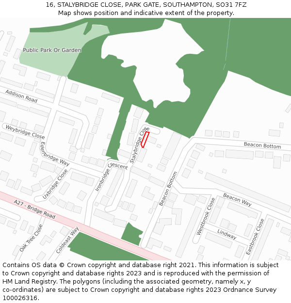 16, STALYBRIDGE CLOSE, PARK GATE, SOUTHAMPTON, SO31 7FZ: Location map and indicative extent of plot