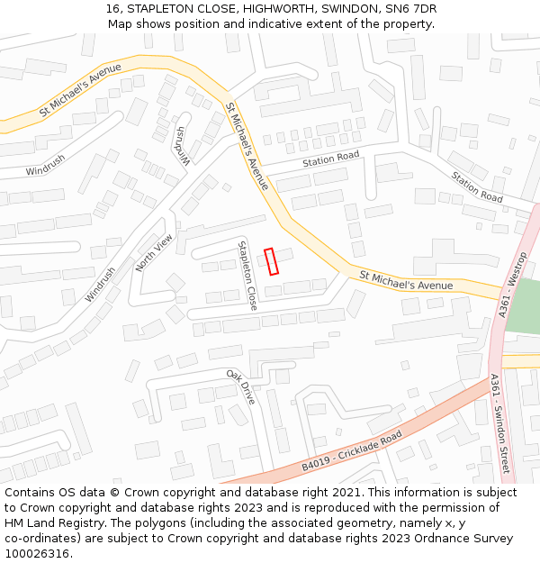 16, STAPLETON CLOSE, HIGHWORTH, SWINDON, SN6 7DR: Location map and indicative extent of plot