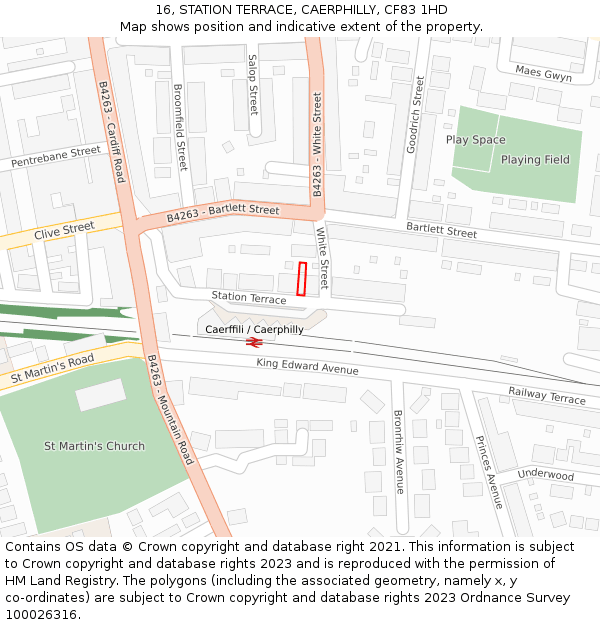 16, STATION TERRACE, CAERPHILLY, CF83 1HD: Location map and indicative extent of plot