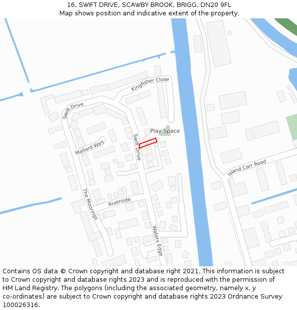 16, SWIFT DRIVE, SCAWBY BROOK, BRIGG, DN20 9FL: Location map and indicative extent of plot