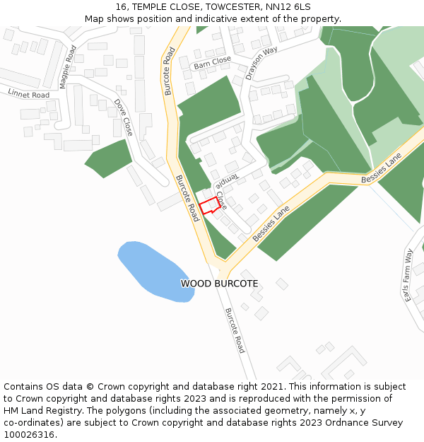 16, TEMPLE CLOSE, TOWCESTER, NN12 6LS: Location map and indicative extent of plot