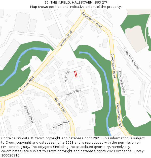 16, THE INFIELD, HALESOWEN, B63 2TF: Location map and indicative extent of plot