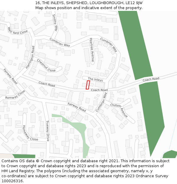 16, THE INLEYS, SHEPSHED, LOUGHBOROUGH, LE12 9JW: Location map and indicative extent of plot