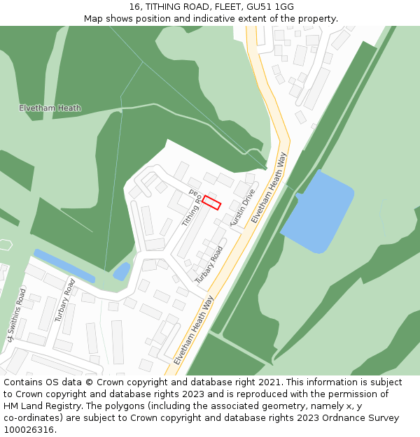 16, TITHING ROAD, FLEET, GU51 1GG: Location map and indicative extent of plot