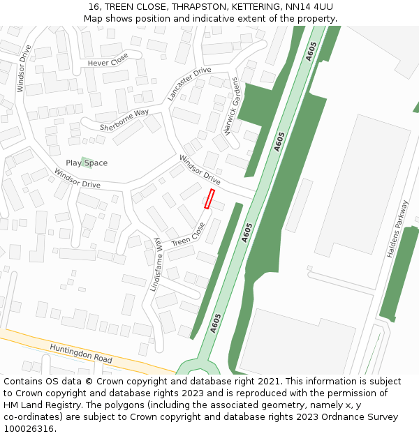 16, TREEN CLOSE, THRAPSTON, KETTERING, NN14 4UU: Location map and indicative extent of plot
