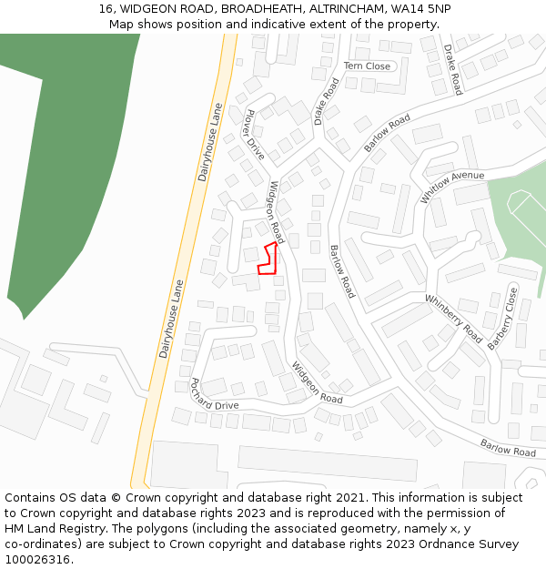 16, WIDGEON ROAD, BROADHEATH, ALTRINCHAM, WA14 5NP: Location map and indicative extent of plot