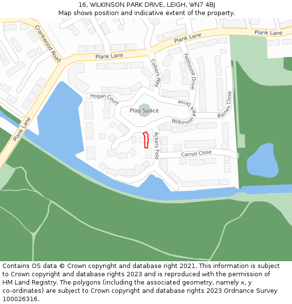 16, WILKINSON PARK DRIVE, LEIGH, WN7 4BJ: Location map and indicative extent of plot