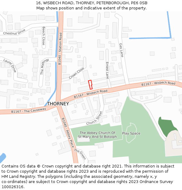 16, WISBECH ROAD, THORNEY, PETERBOROUGH, PE6 0SB: Location map and indicative extent of plot