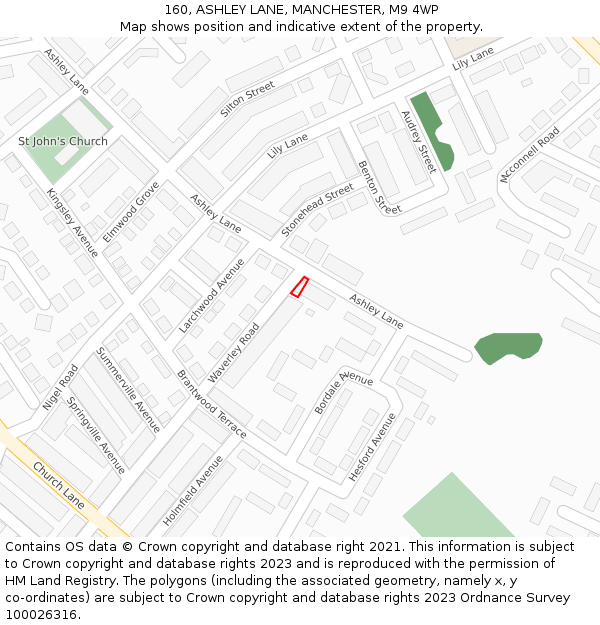 160, ASHLEY LANE, MANCHESTER, M9 4WP: Location map and indicative extent of plot