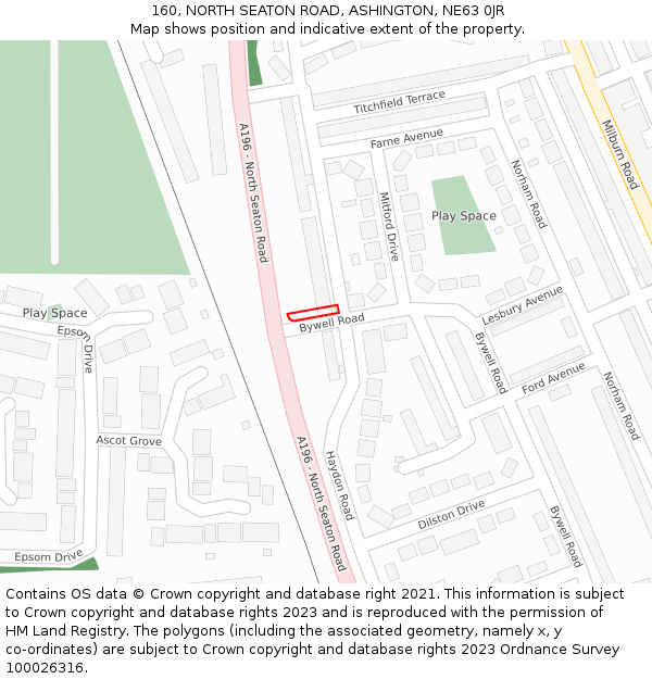 160, NORTH SEATON ROAD, ASHINGTON, NE63 0JR: Location map and indicative extent of plot