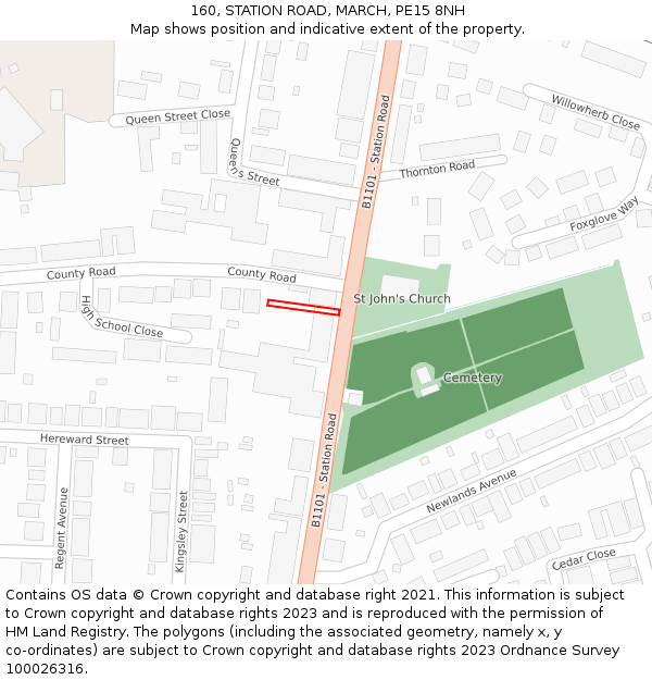 160, STATION ROAD, MARCH, PE15 8NH: Location map and indicative extent of plot