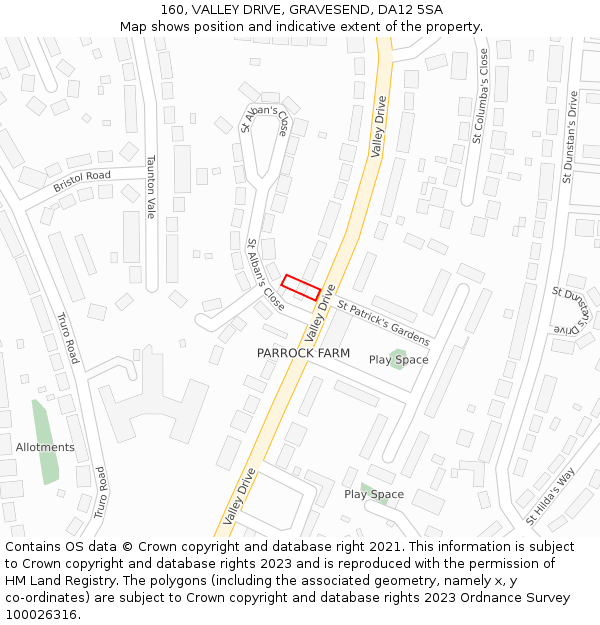 160, VALLEY DRIVE, GRAVESEND, DA12 5SA: Location map and indicative extent of plot