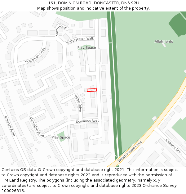 161, DOMINION ROAD, DONCASTER, DN5 9PU: Location map and indicative extent of plot
