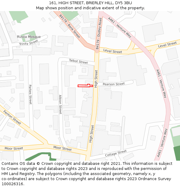 161, HIGH STREET, BRIERLEY HILL, DY5 3BU: Location map and indicative extent of plot