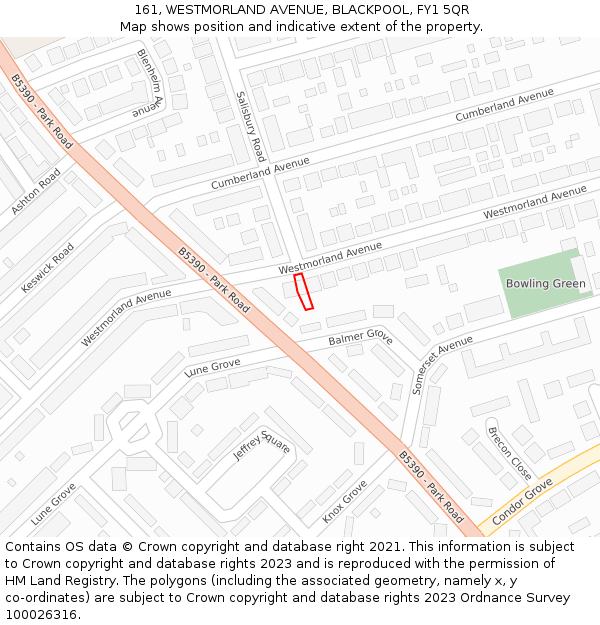 161, WESTMORLAND AVENUE, BLACKPOOL, FY1 5QR: Location map and indicative extent of plot