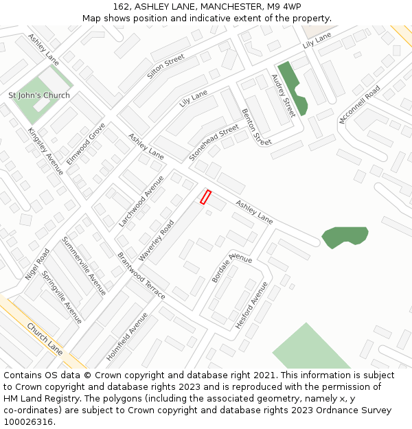 162, ASHLEY LANE, MANCHESTER, M9 4WP: Location map and indicative extent of plot