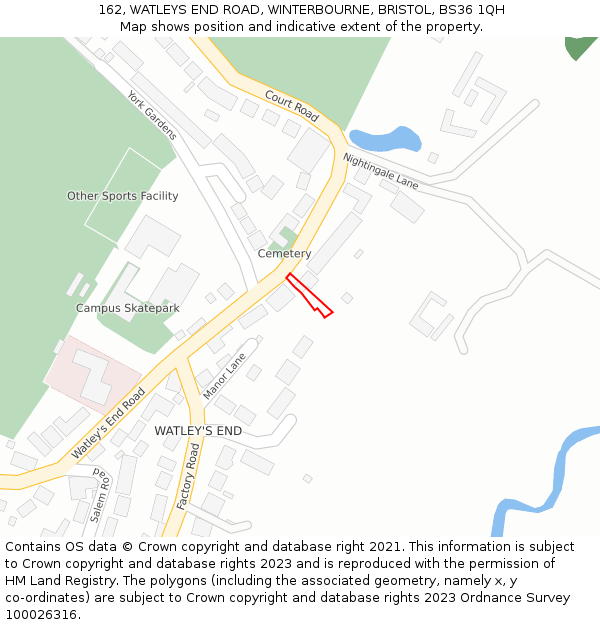 162, WATLEYS END ROAD, WINTERBOURNE, BRISTOL, BS36 1QH: Location map and indicative extent of plot