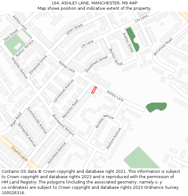 164, ASHLEY LANE, MANCHESTER, M9 4WP: Location map and indicative extent of plot