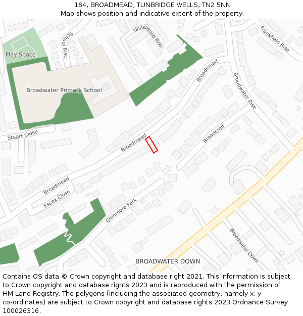 164, BROADMEAD, TUNBRIDGE WELLS, TN2 5NN: Location map and indicative extent of plot